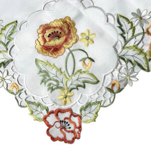Vintage Mr Tablecloth Cutwork Table Top Mat Colorful Floral Embroidery 33x33